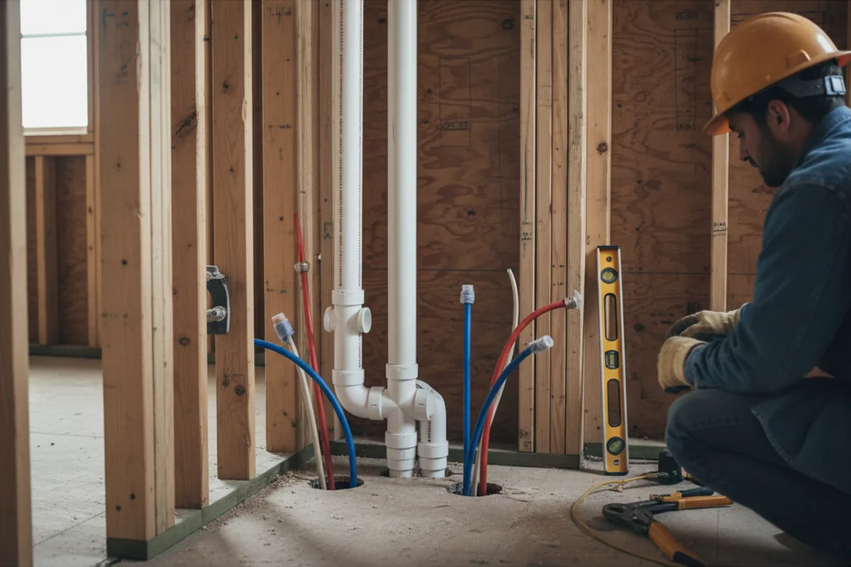 Drain and supply rough-in during Leak Detection in Cedar Valley